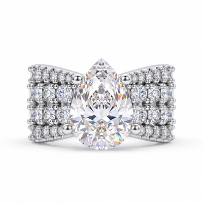 9.21 ct.tw. Pear Cut Full Pave Wide Engagement Ring