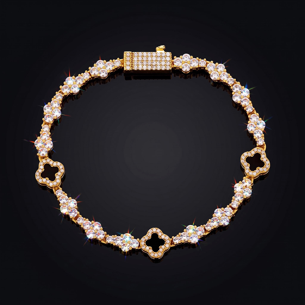 Iced Out Black Onyx Clover Cross Tennis Chain Iced Out Black Onyx Clover Cross Tennis Chain