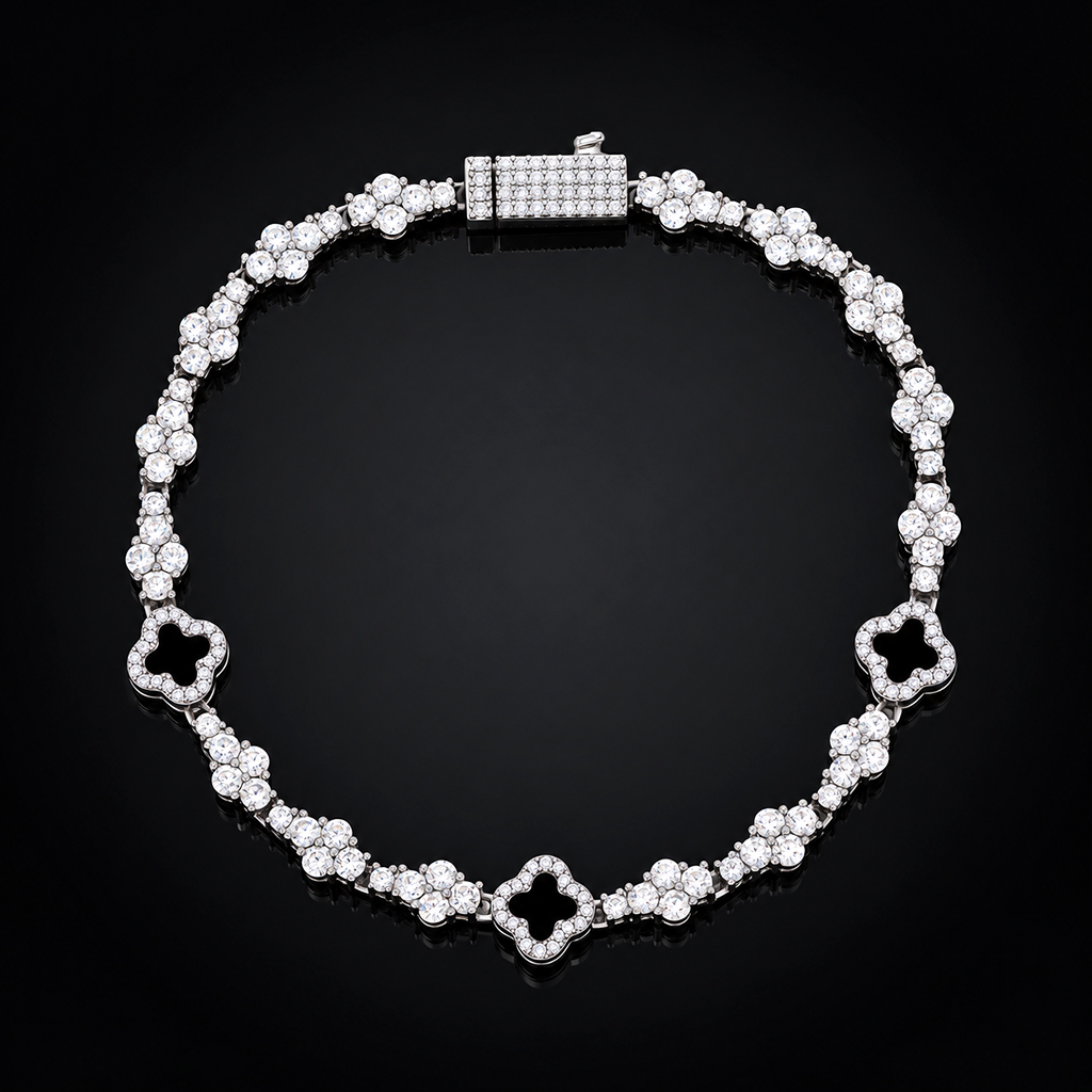 Iced Out Black Onyx Clover Cross Tennis Chain Iced Out Black Onyx Clover Cross Tennis Chain
