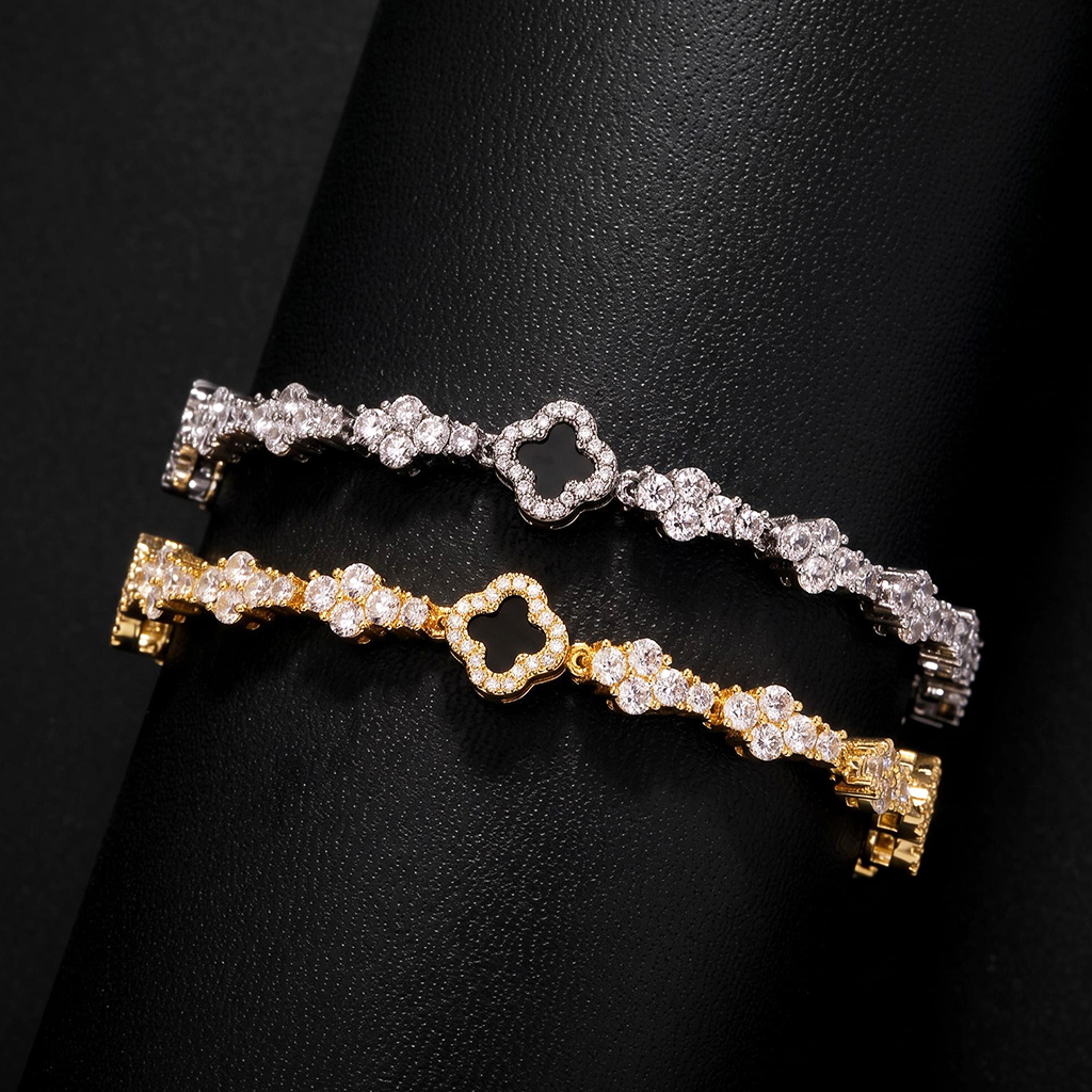 Iced Out Black Onyx Clover Cross Tennis Chain Iced Out Black Onyx Clover Cross Tennis Chain