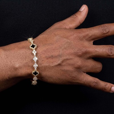 Iced Out Black Onyx Clover Cross Tennis Chain