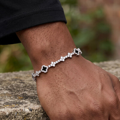 Iced Out Black Onyx Clover Cross Tennis Chain