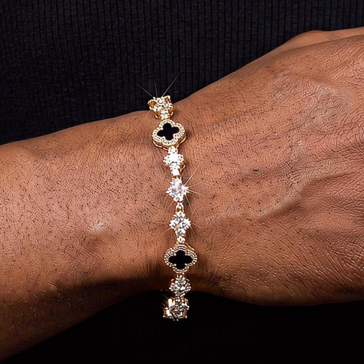 Iced Out Black Onyx Clover Cross Tennis Chain