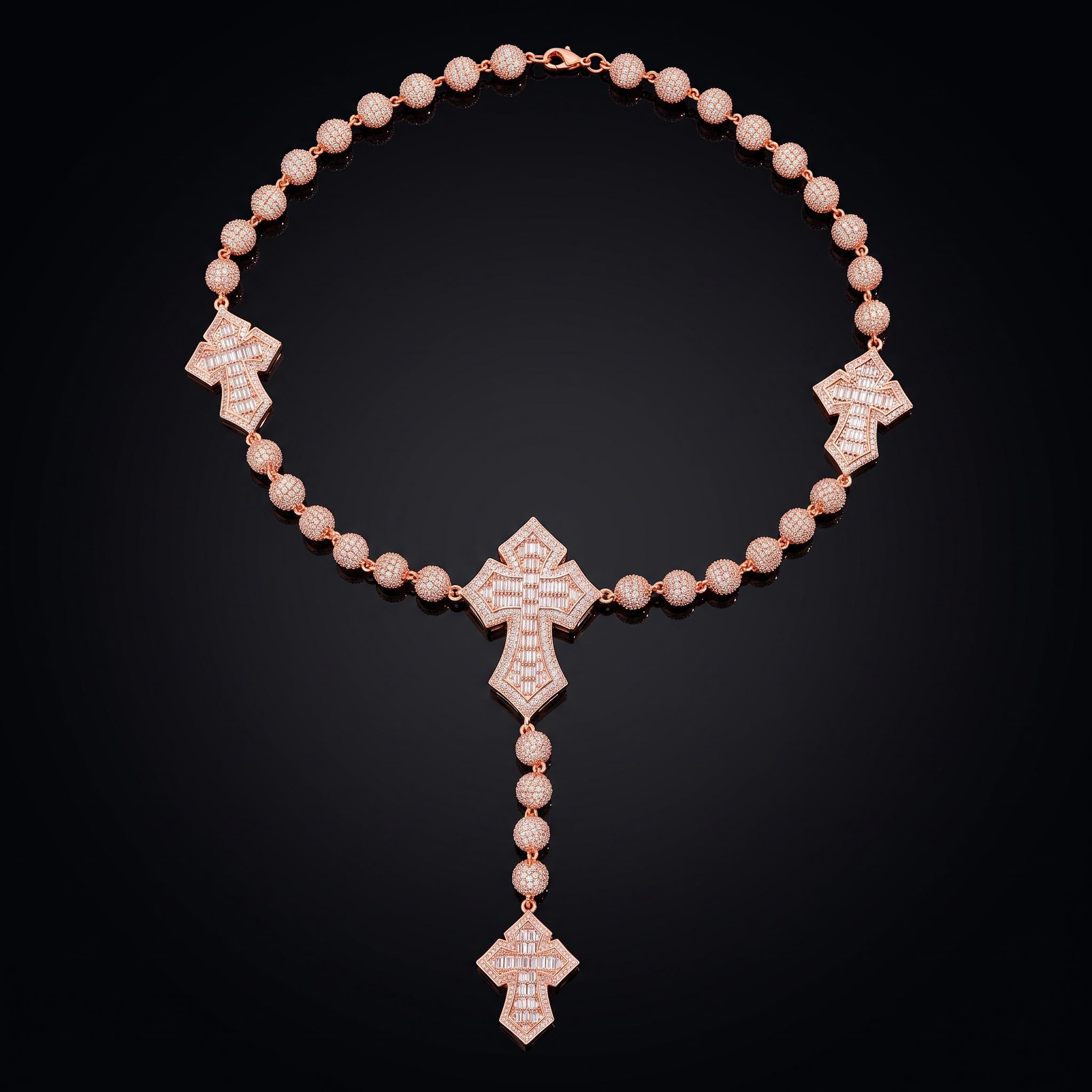 Iced Out Baguette Cut Cross Ball Chain Necklace Iced Out Baguette Cut Cross Ball Chain Necklace
