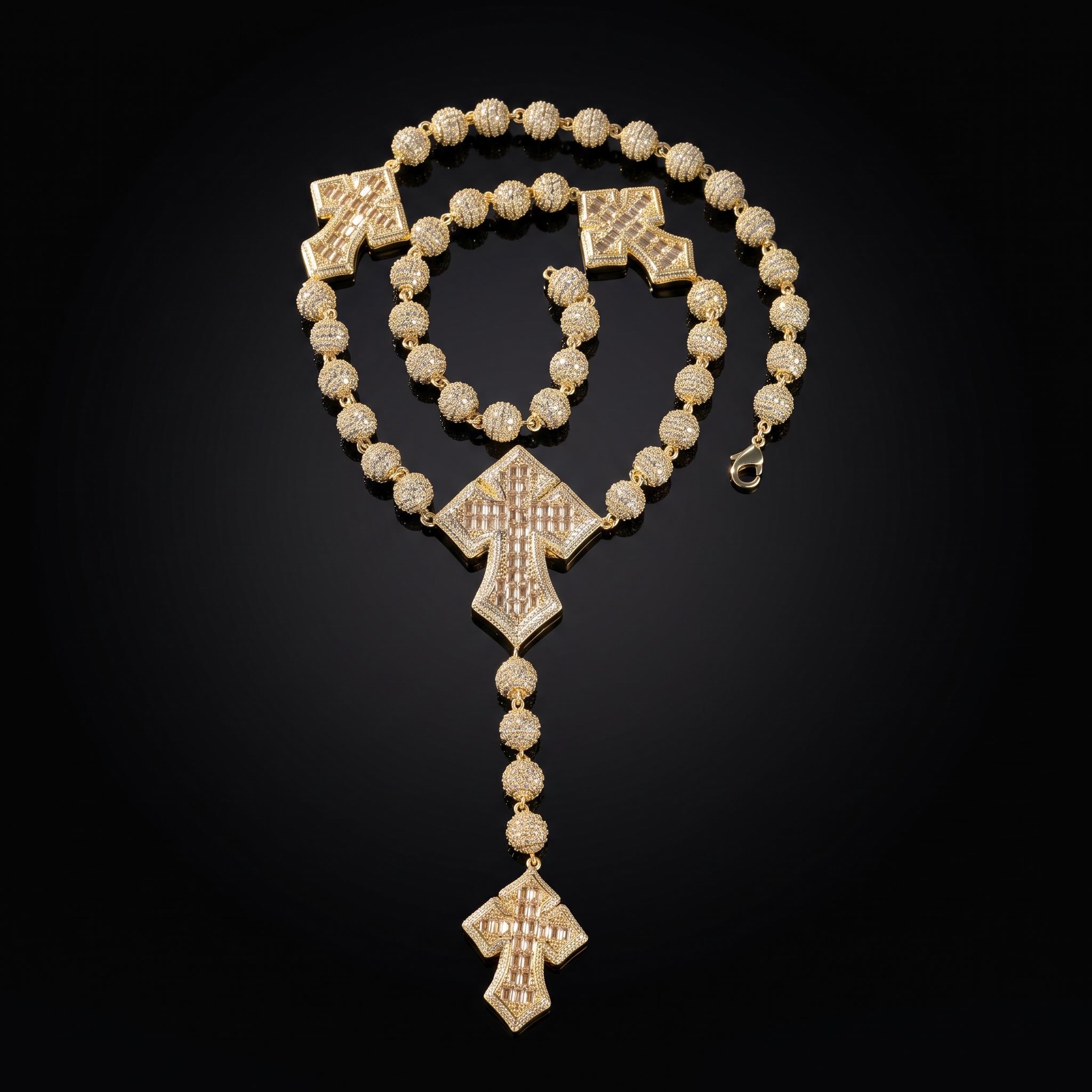 Iced Out Baguette Cut Cross Ball Chain Necklace Iced Out Baguette Cut Cross Ball Chain Necklace