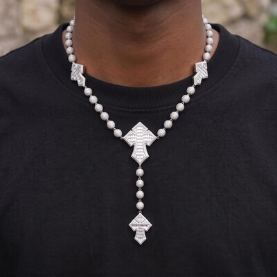 Iced Out Baguette Cut Cross Ball Chain Necklace