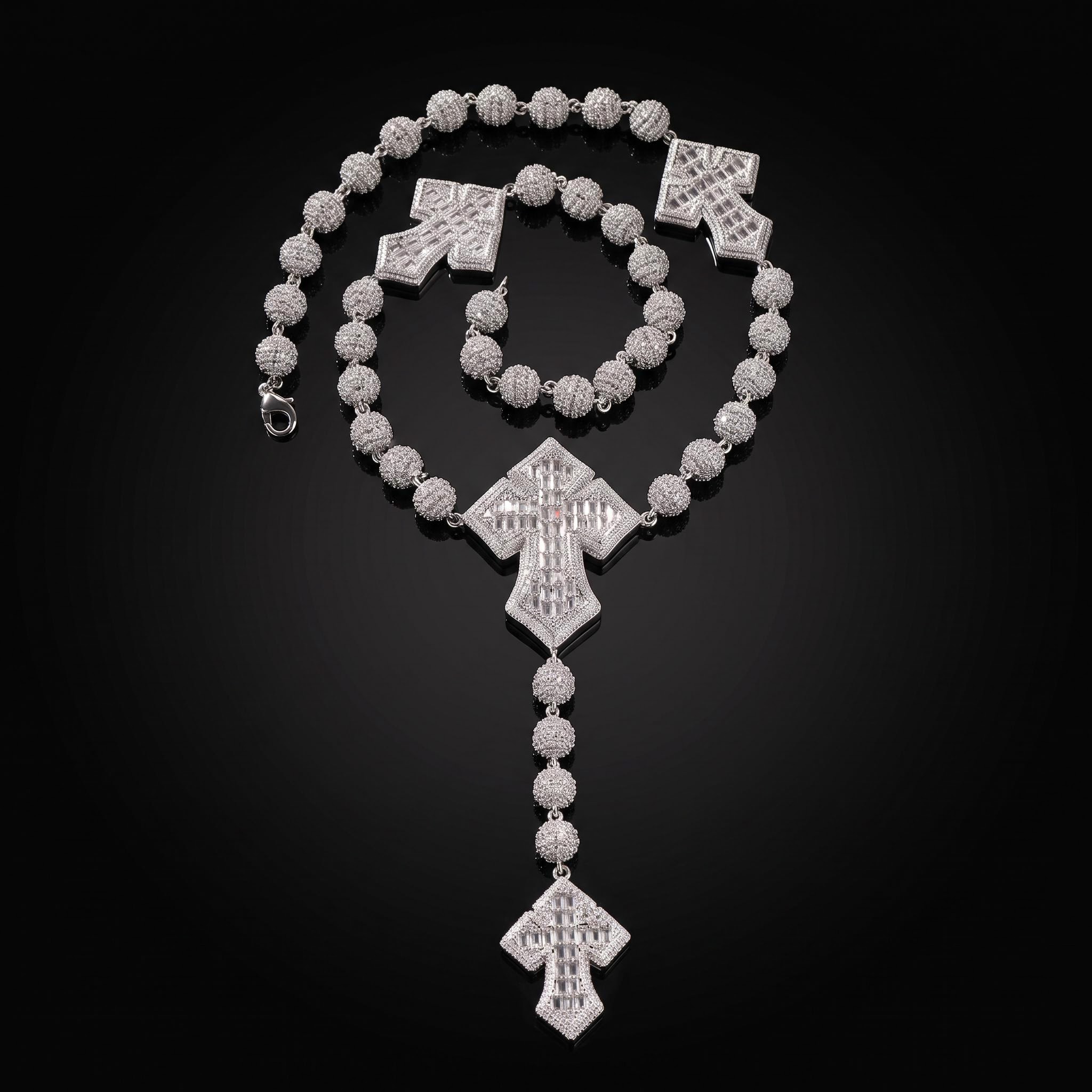 Iced Out Baguette Cut Cross Ball Chain Necklace Iced Out Baguette Cut Cross Ball Chain Necklace