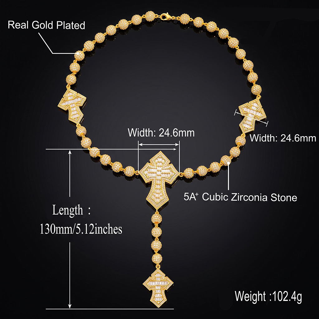 Iced Out Baguette Cut Cross Ball Chain Necklace Iced Out Baguette Cut Cross Ball Chain Necklace