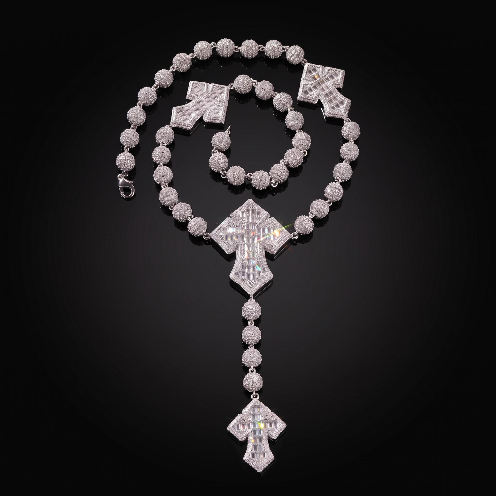 Iced Out Baguette Cut Cross Ball Chain Necklace Iced Out Baguette Cut Cross Ball Chain Necklace