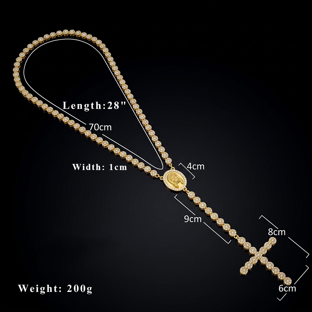 Iced Out Cross Jesus Clustered Tennis Chain Necklace