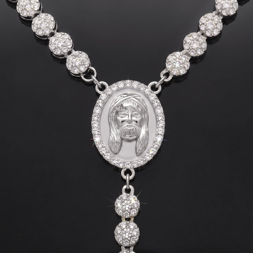 Iced Out Cross Jesus Clustered Tennis Chain Necklace