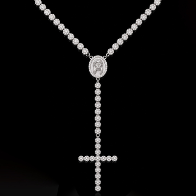 Iced Out Cross Jesus Clustered Tennis Chain Necklace