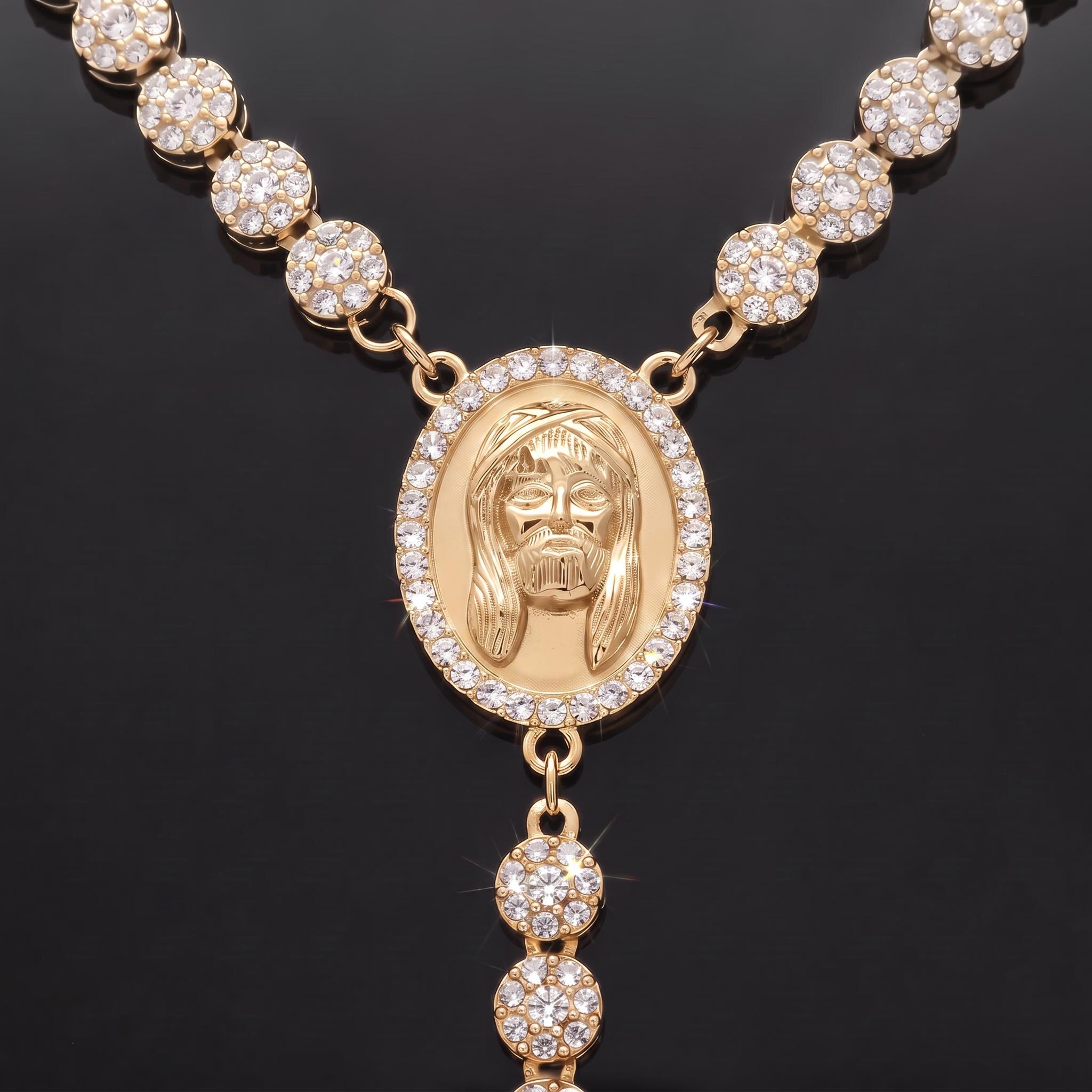 Iced Out Cross Jesus Clustered Tennis Chain Necklace