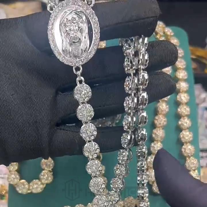 Iced Out Cross Jesus Clustered Tennis Chain Necklace