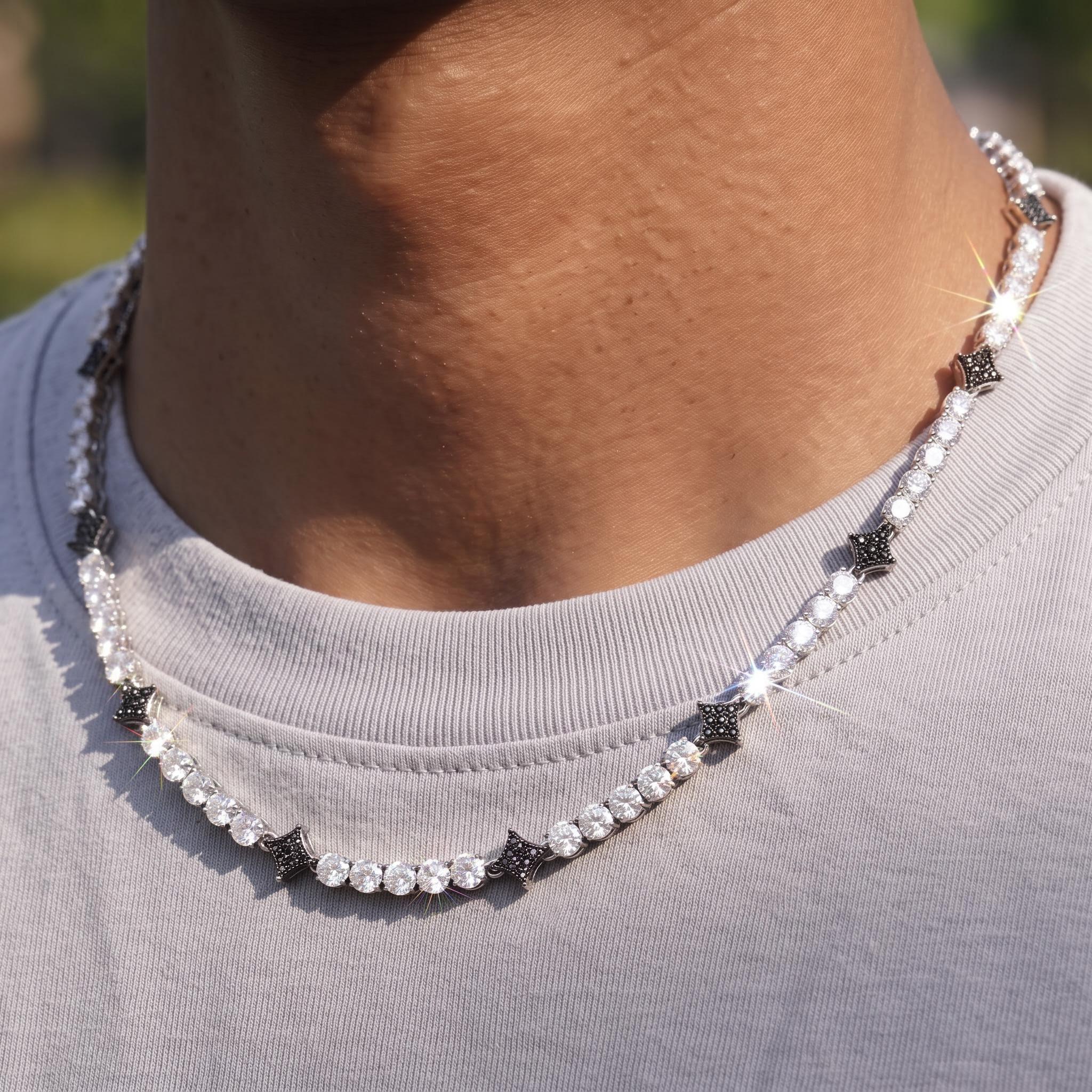 Iced Out Black Star Tennis Chain