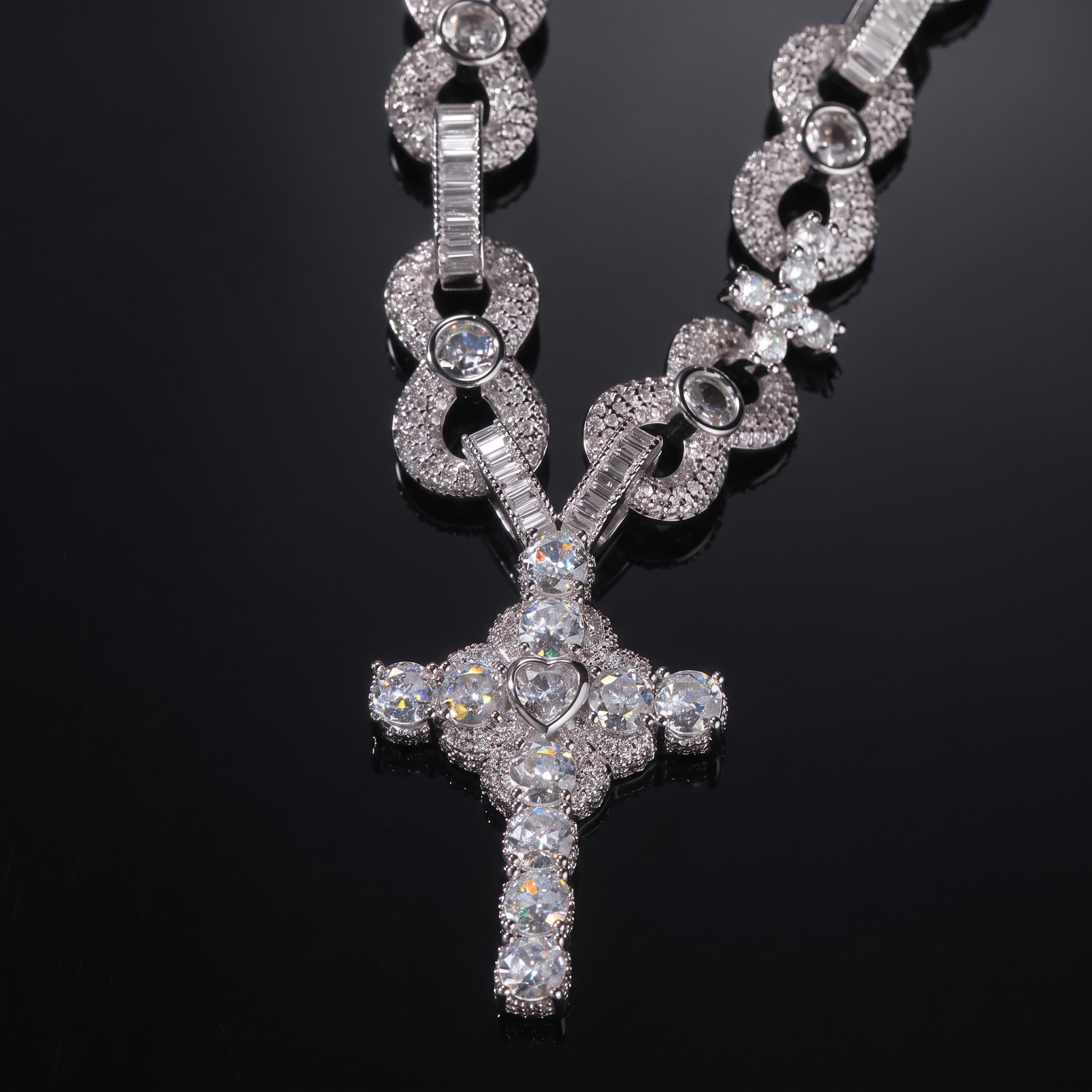 Iced Out Infinity Link Cross Pendant Necklace Iced Out Infinity Link Cross Pendant Necklace