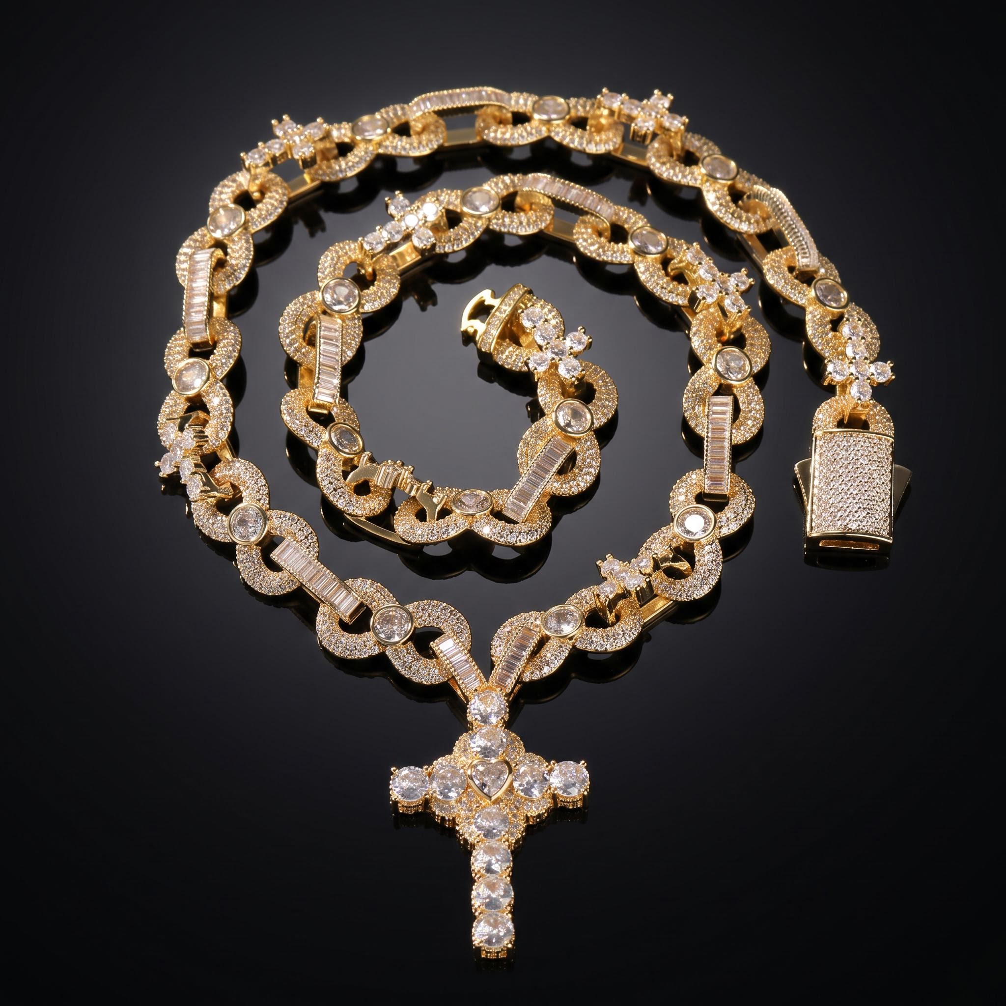 Iced Out Infinity Link Cross Pendant Necklace Iced Out Infinity Link Cross Pendant Necklace