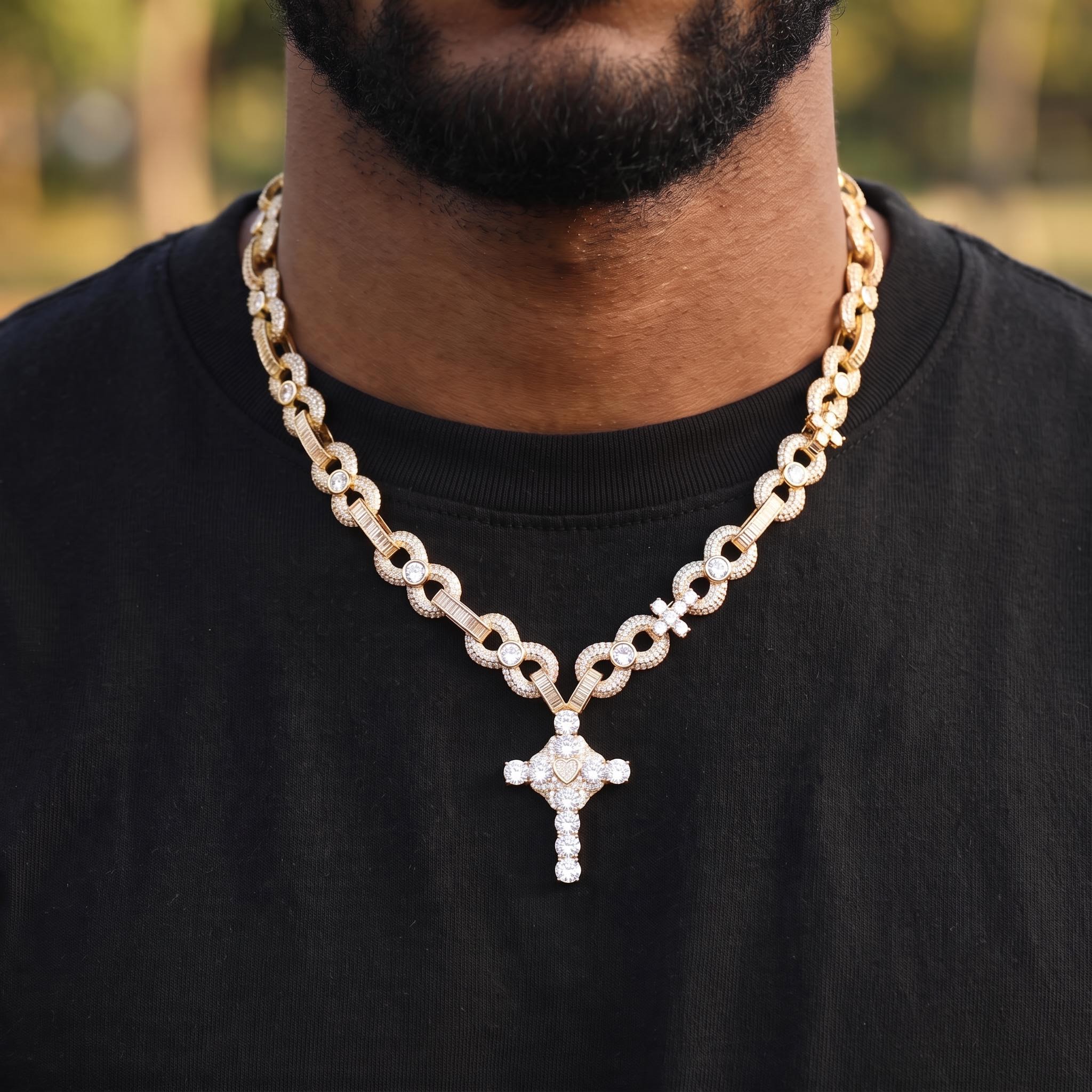 Iced Out Infinity Link Cross Pendant Necklace Iced Out Infinity Link Cross Pendant Necklace
