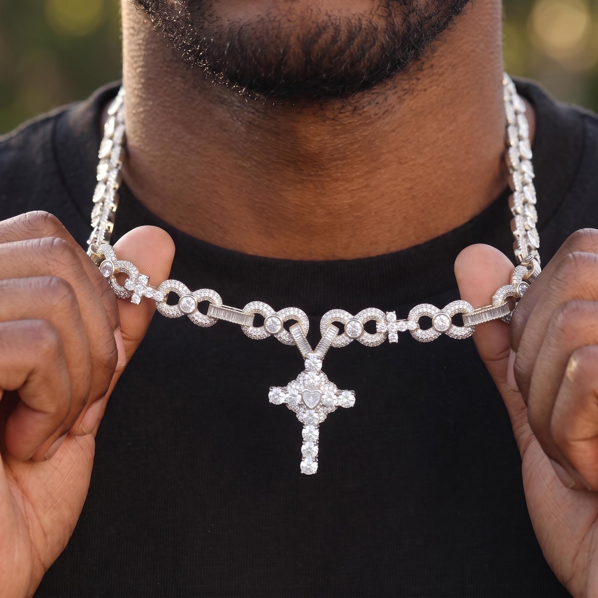 Iced Out Infinity Link Cross Pendant Necklace Iced Out Infinity Link Cross Pendant Necklace