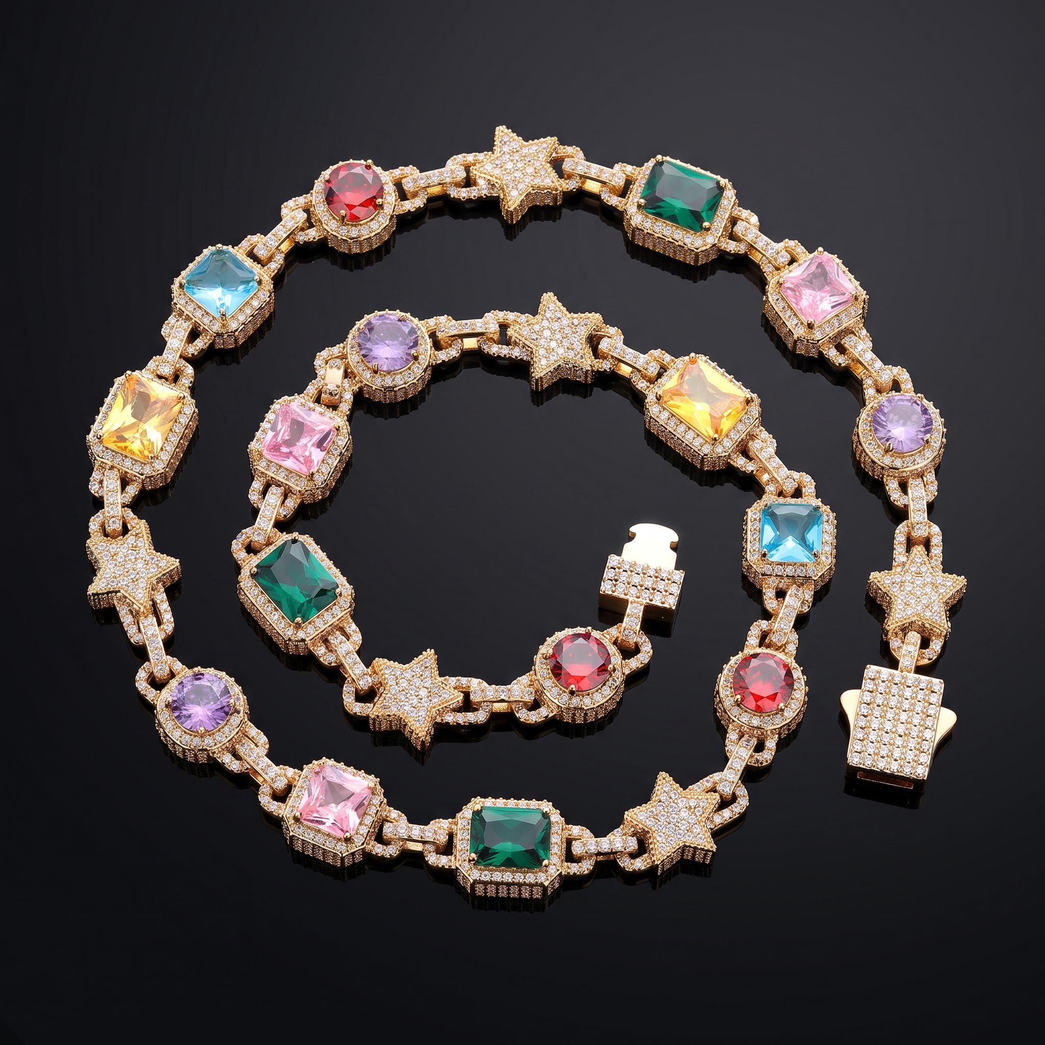 Iced Out Multi-Color Star Tennis Chain Iced Out Multi-Color Star Tennis Chain