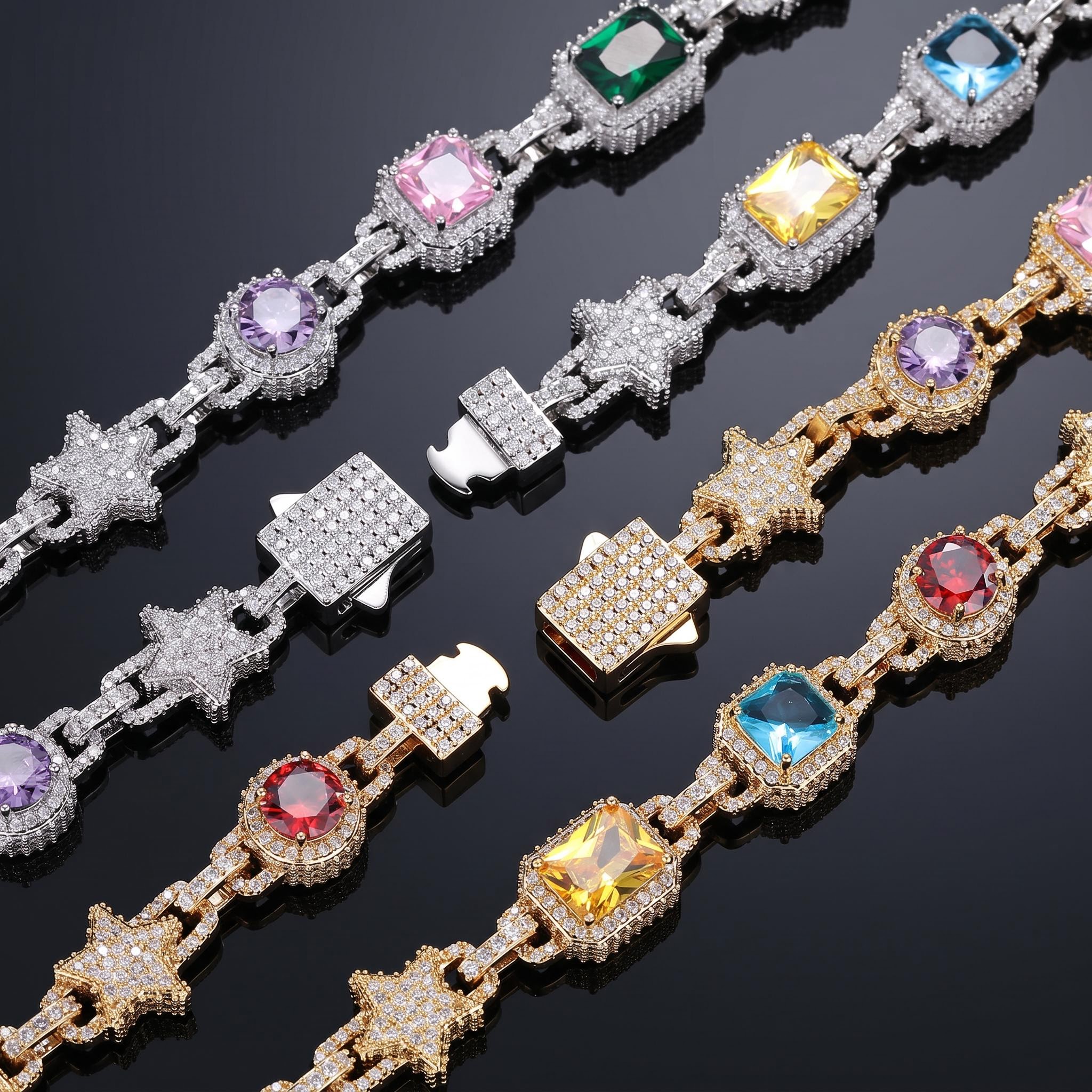 Iced Out Multi-Color Star Tennis Chain Iced Out Multi-Color Star Tennis Chain