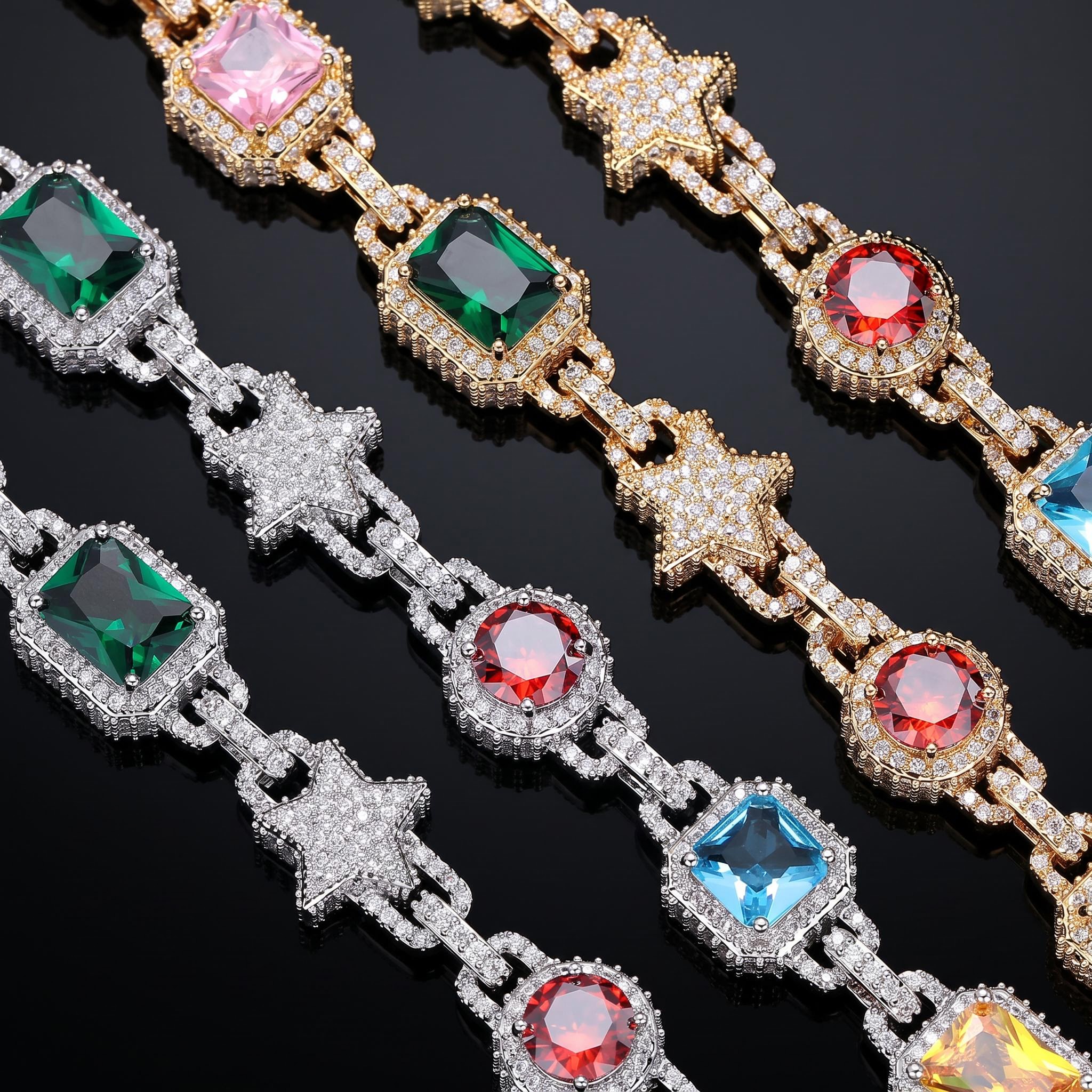 Iced Out Multi-Color Star Tennis Chain Iced Out Multi-Color Star Tennis Chain
