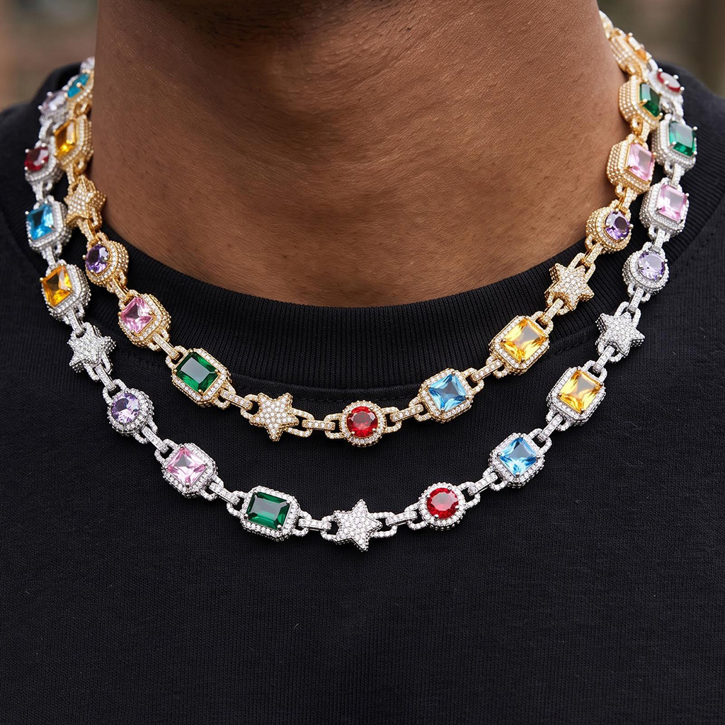Iced Out Multi-Color Star Tennis Chain Iced Out Multi-Color Star Tennis Chain