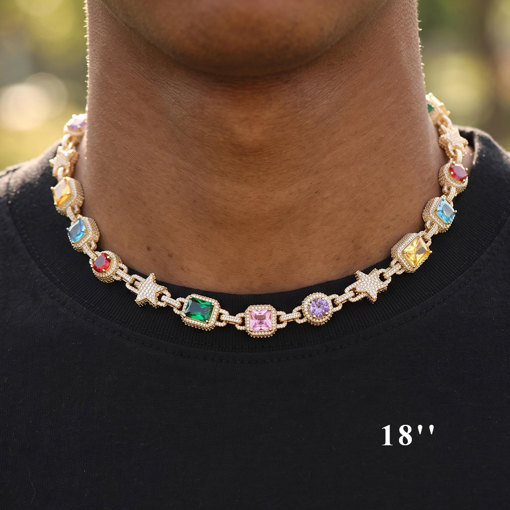Iced Out Multi-Color Star Tennis Chain Iced Out Multi-Color Star Tennis Chain