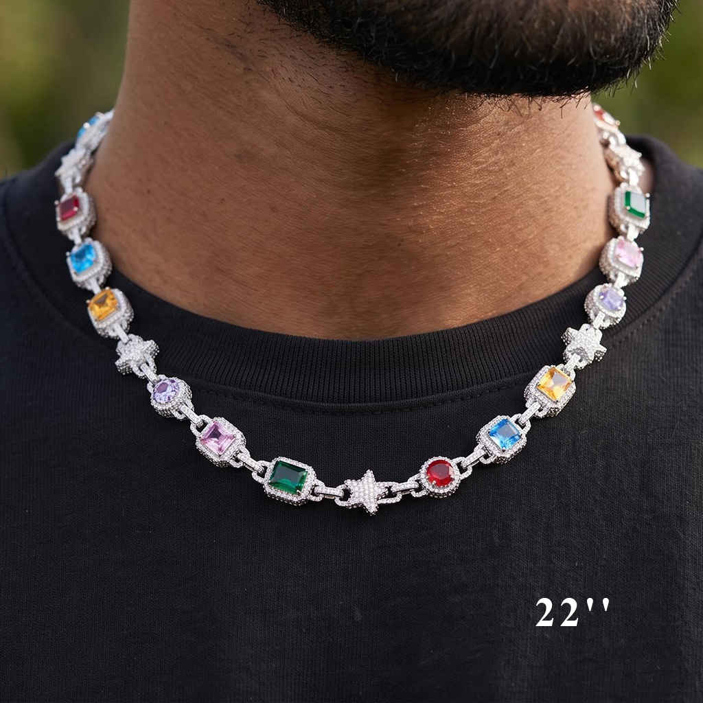 Iced Out Multi-Color Star Tennis Chain Iced Out Multi-Color Star Tennis Chain