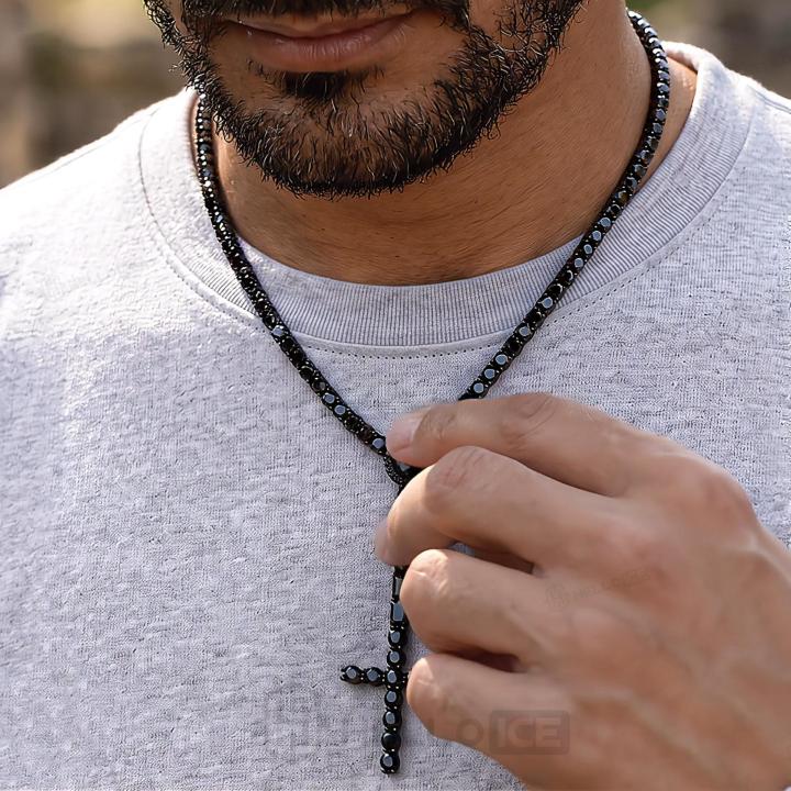 5mm Black Iced Out Cross Tennis Rosary Necklace 5mm Black Iced Out Cross Tennis Rosary Necklace