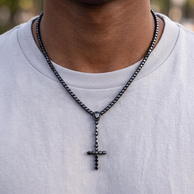 3mm Black Iced Out Cross Tennis Necklace