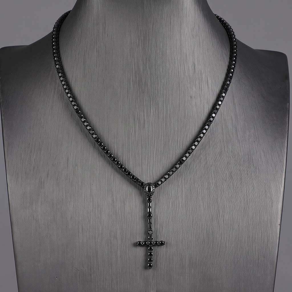 3mm Black Iced Out Cross Tennis Necklace 3mm Black Iced Out Cross Tennis Necklace
