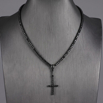 3mm Black Iced Out Cross Tennis Necklace