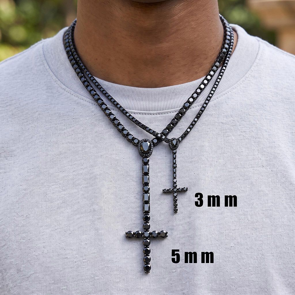 3mm Black Iced Out Cross Tennis Necklace 3mm Black Iced Out Cross Tennis Necklace