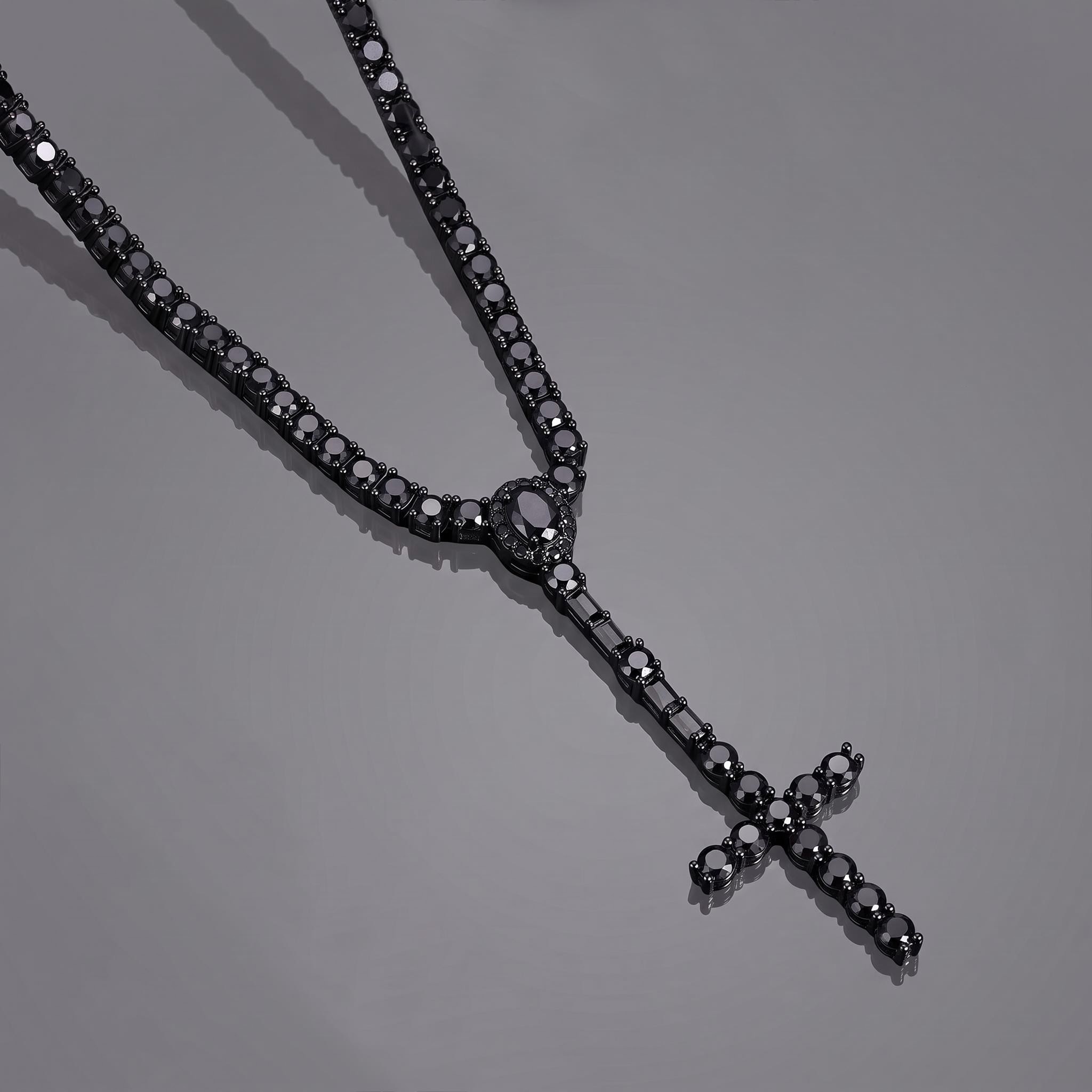 3mm Black Iced Out Cross Tennis Necklace 3mm Black Iced Out Cross Tennis Necklace