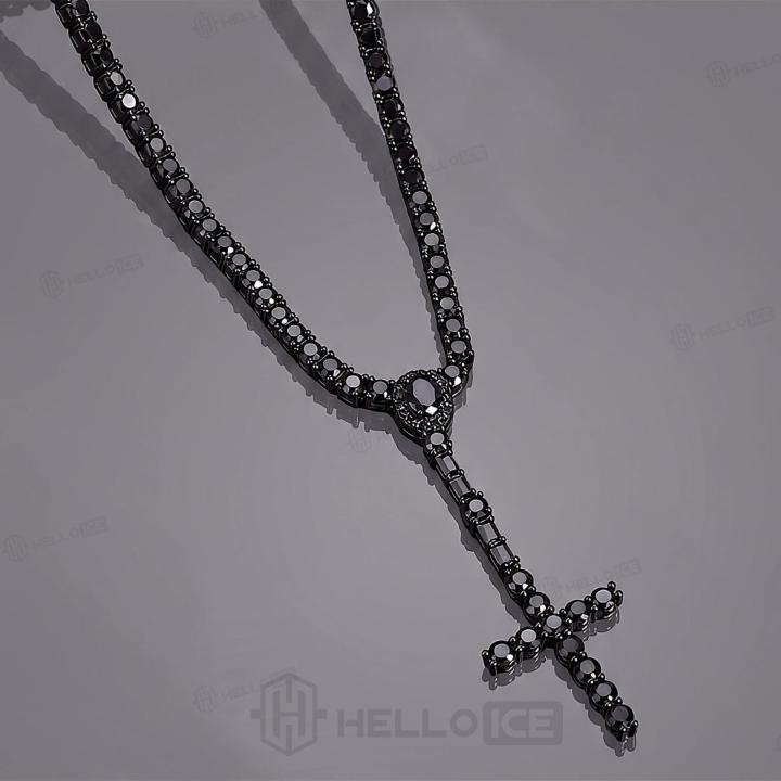 3mm Black Iced Out Cross Tennis Necklace 3mm Black Iced Out Cross Tennis Necklace
