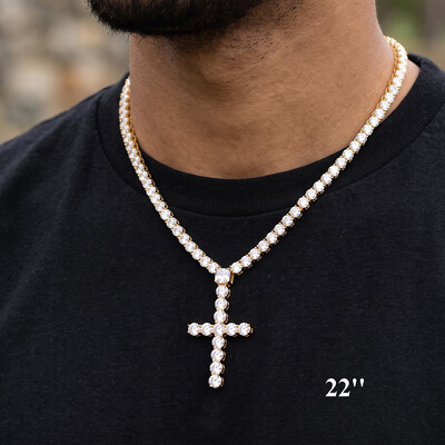5mm Iced Out Cushion Cut Cross Tennis Rosary Necklace 5mm Iced Out Cushion Cut Cross Tennis Rosary Necklace