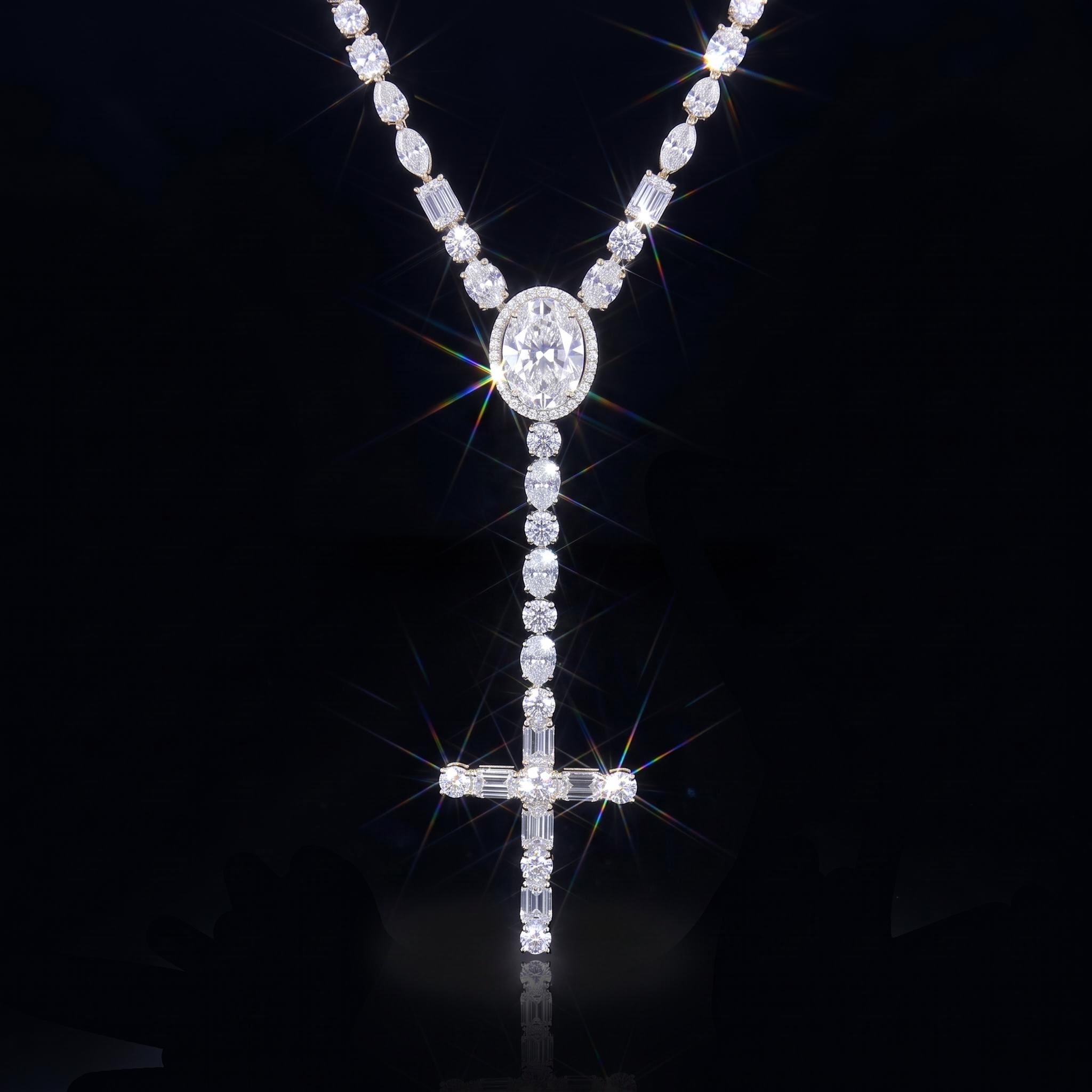 Iced Out 5mm Multi-Cut Cross Tennis Rosary Necklace
