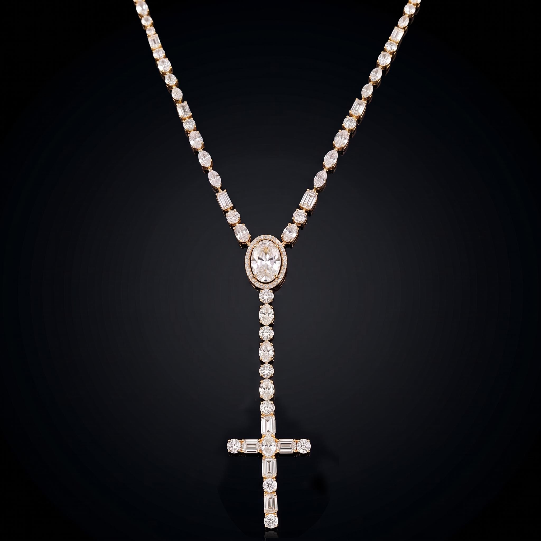 Iced Out 5mm Multi-Cut Cross Tennis Rosary Necklace