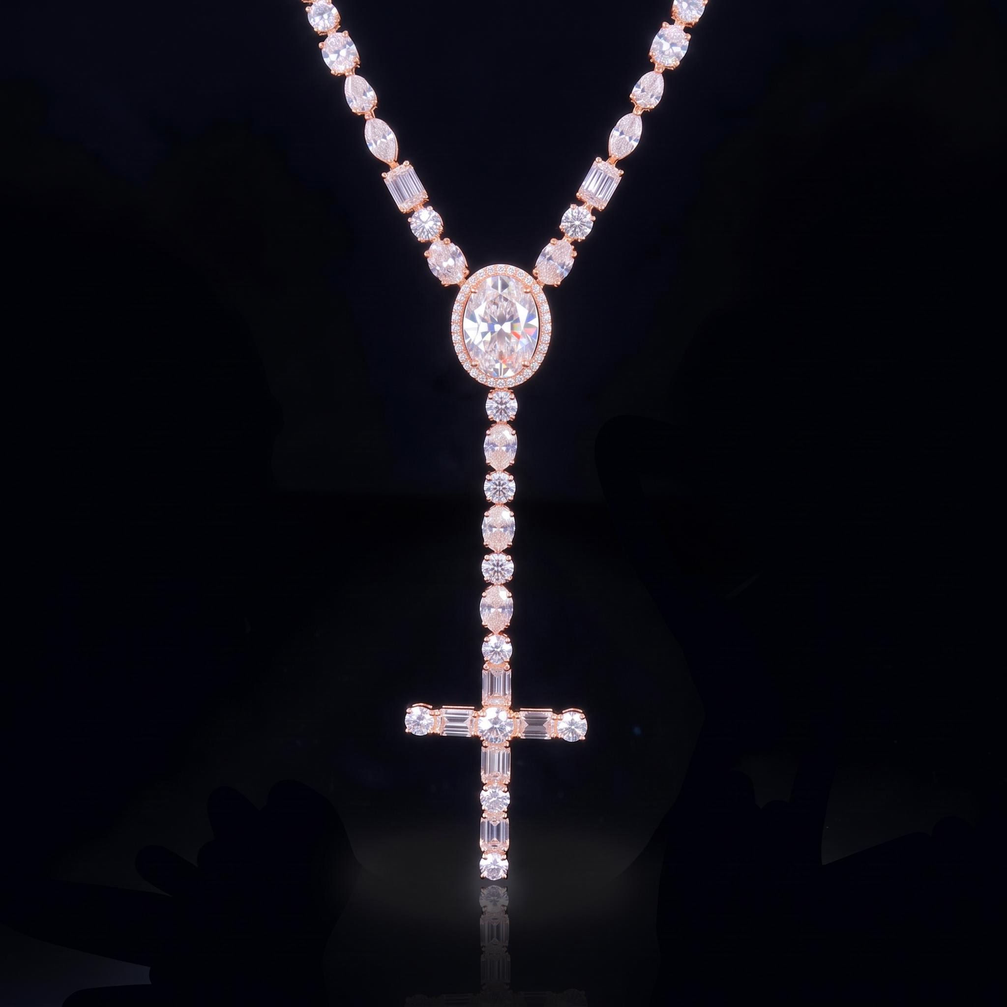 Iced Out 5mm Multi-Cut Cross Tennis Rosary Necklace