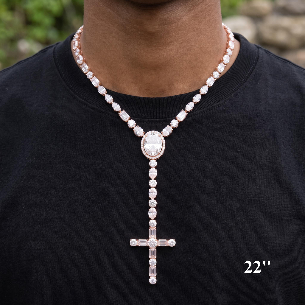 Iced Out 5mm Multi-Cut Cross Tennis Rosary Necklace