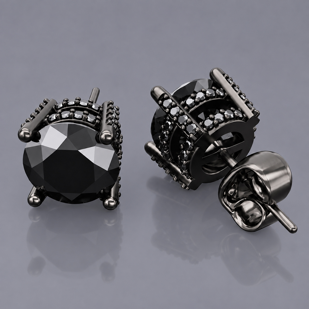 Black Brilliant Round Cut Double Halo Stud Earrings Black Brilliant Round Cut Double Halo Stud Earrings