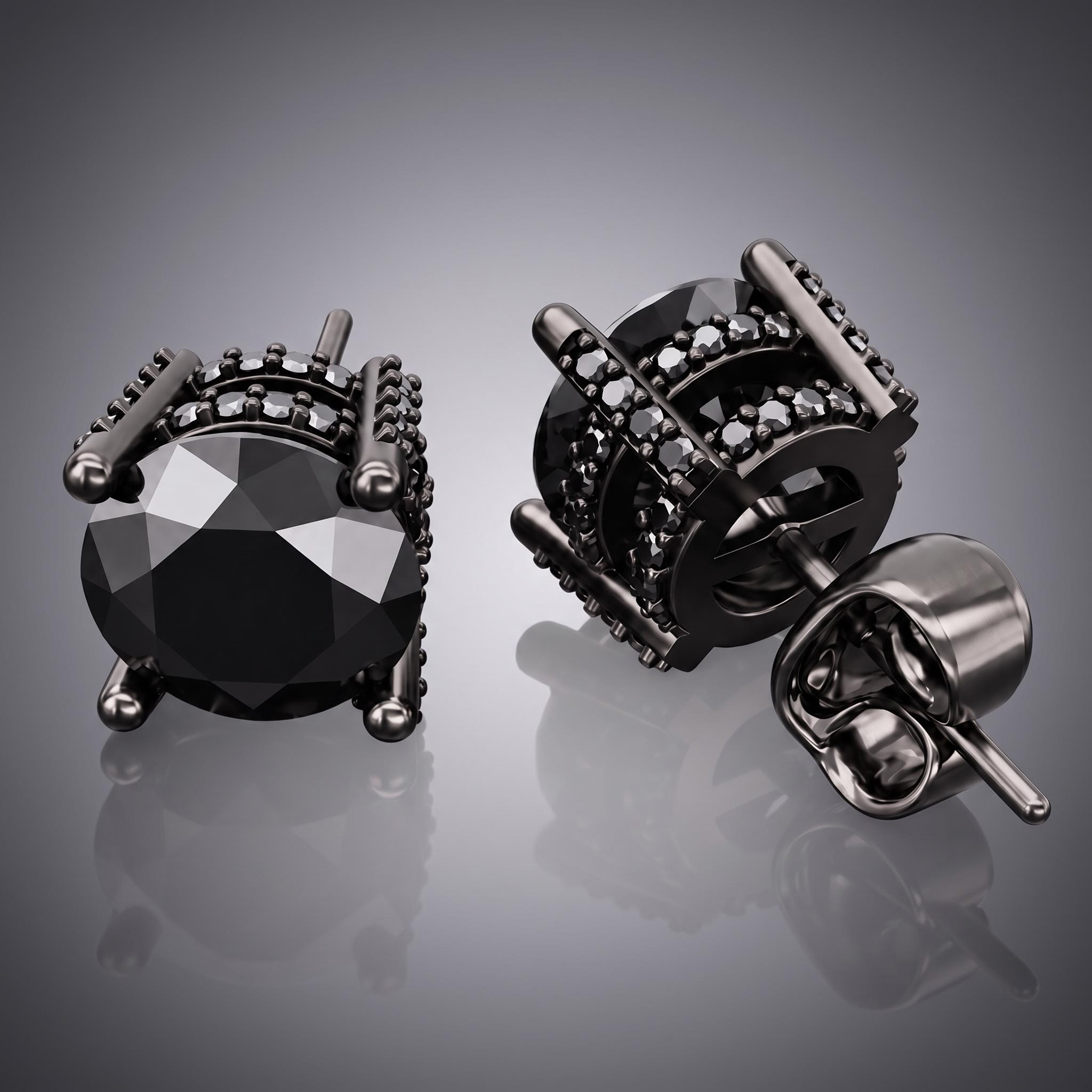 Black Brilliant Round Cut Double Halo Stud Earrings