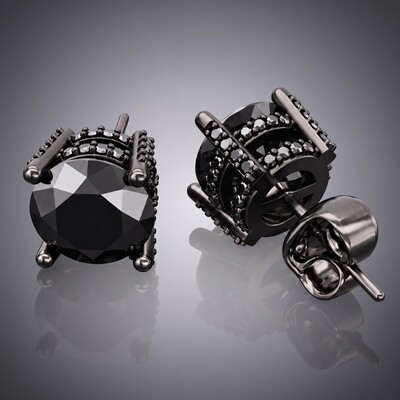 Black Brilliant Round Cut Double Halo Stud Earrings Black Brilliant Round Cut Double Halo Stud Earrings