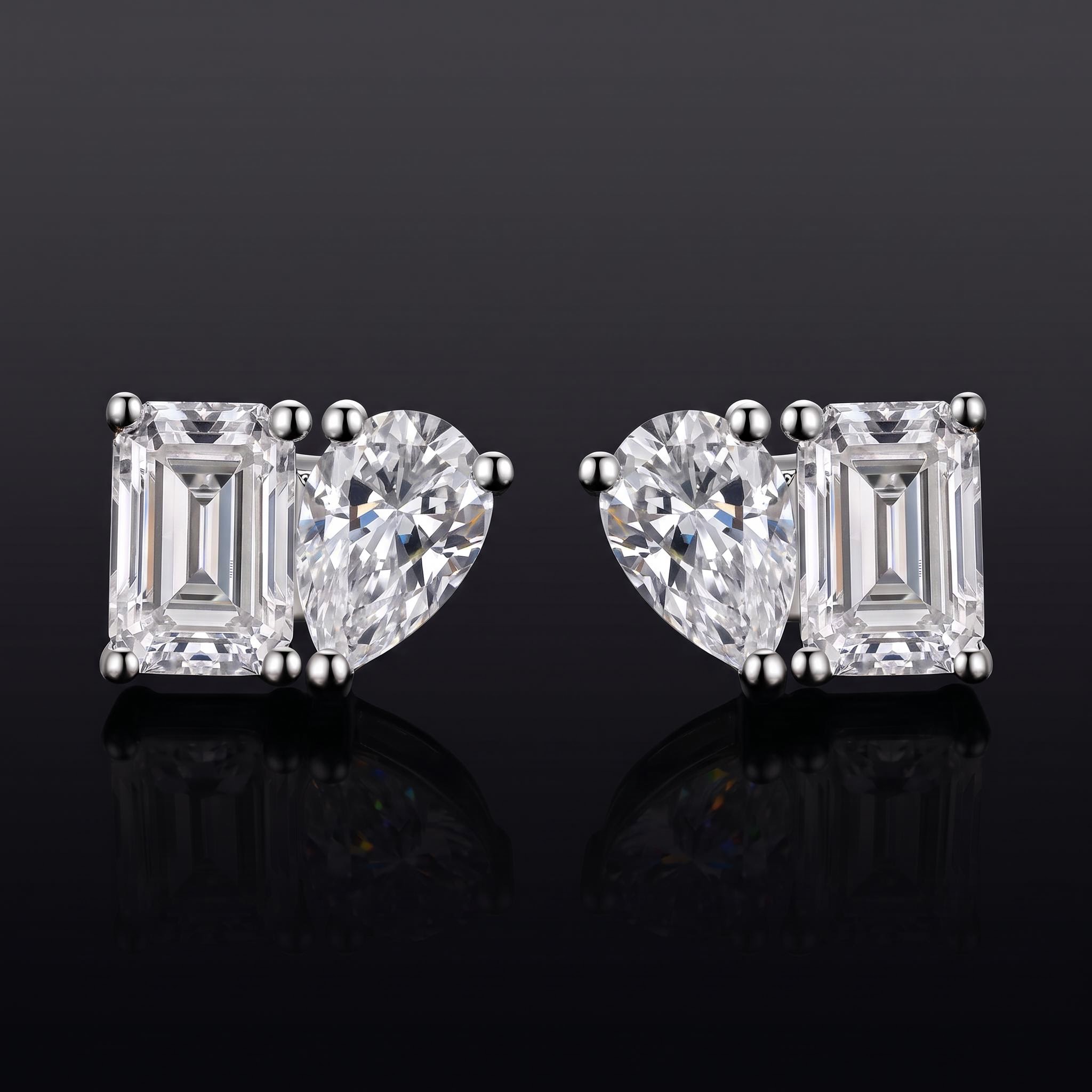 Pear & Emerald Cut Stud Earrings Pear & Emerald Cut Stud Earrings