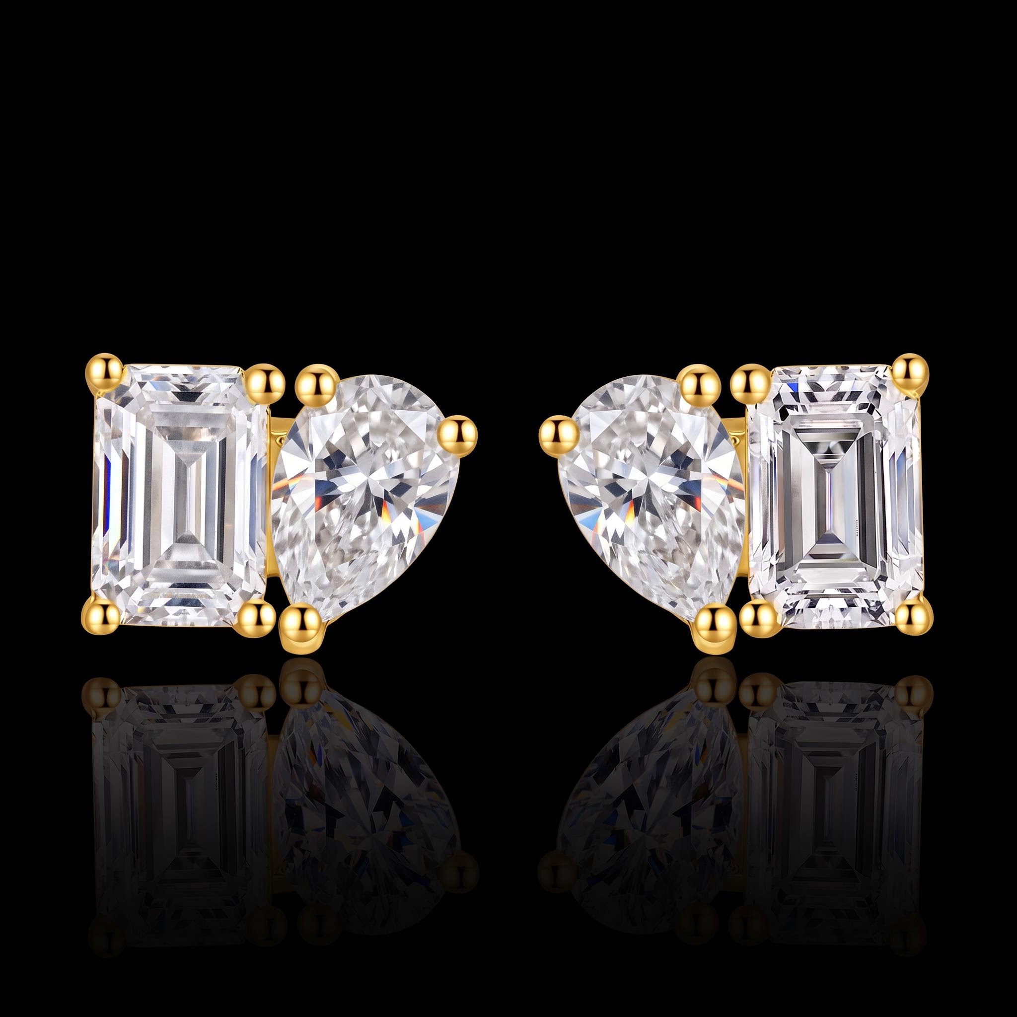 Pear & Emerald Cut Stud Earrings Pear & Emerald Cut Stud Earrings