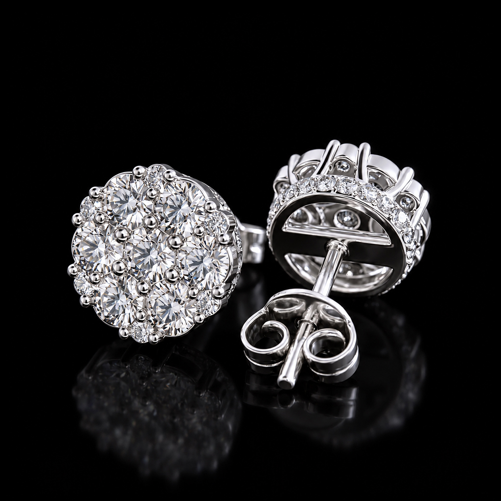 Iced Out Cluster Flower Side Paved Earrings Iced Out Cluster Flower Side Paved Earrings