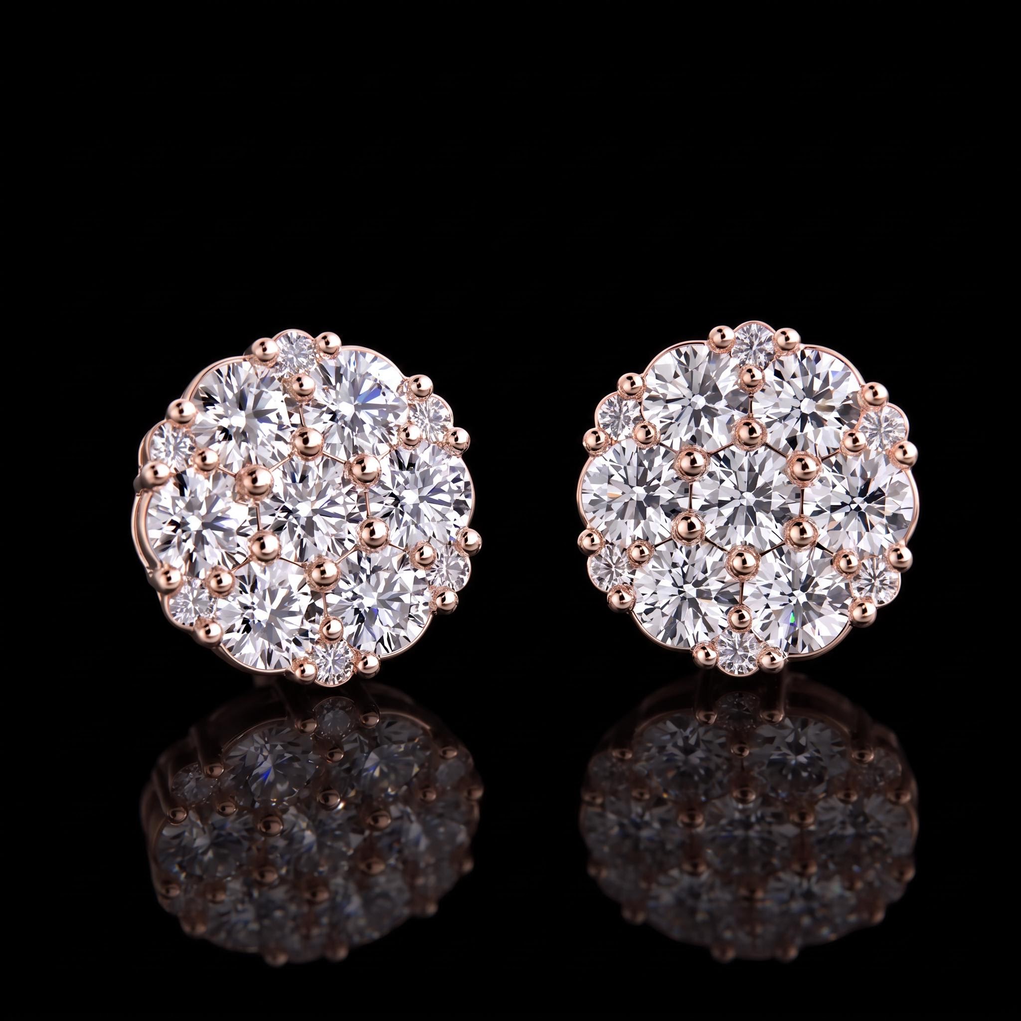Iced Out Cluster Flower Side Paved Earrings Iced Out Cluster Flower Side Paved Earrings