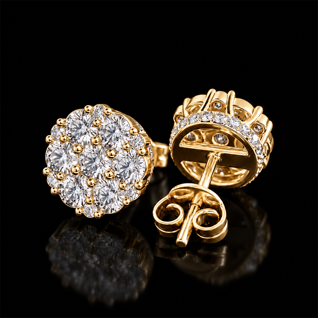 Iced Out Cluster Flower Side Paved Earrings Iced Out Cluster Flower Side Paved Earrings