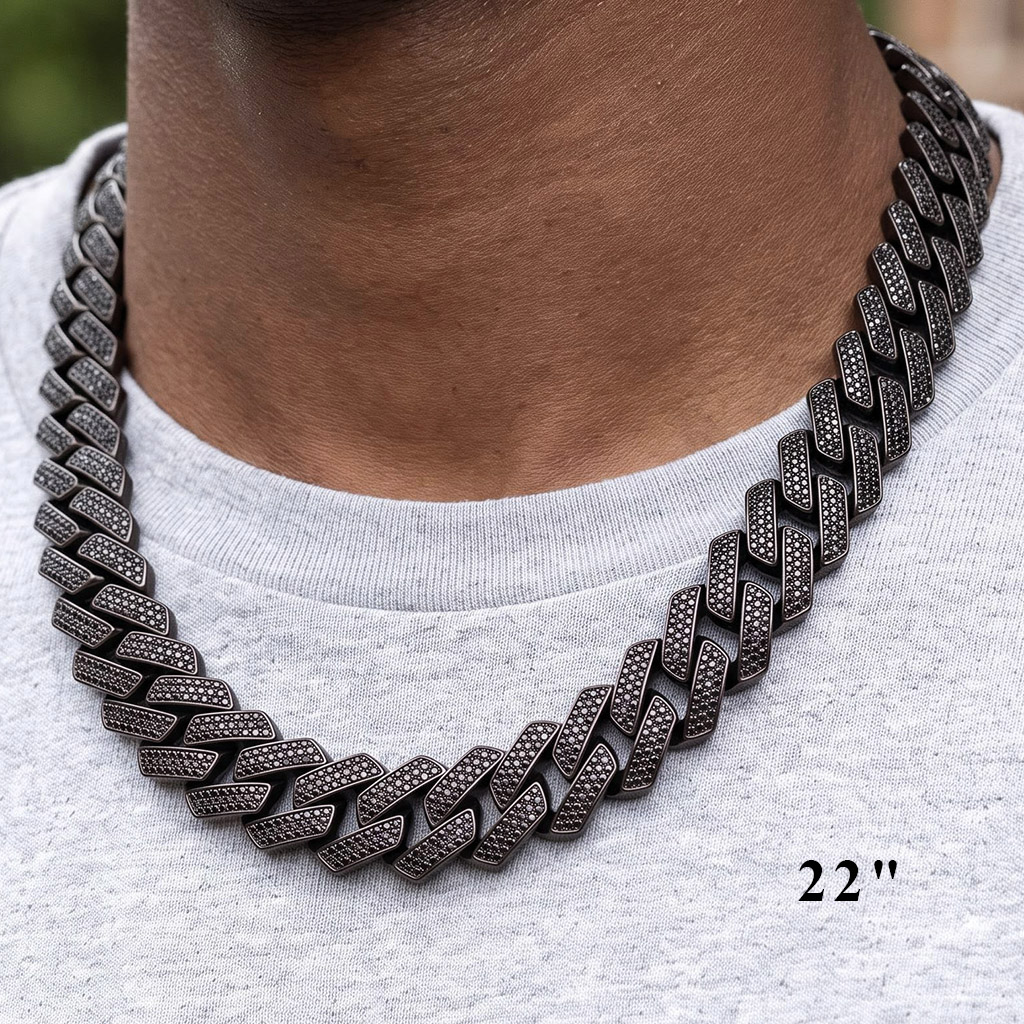 20mm Iced Out Black Cuban Link Chain and Bracelet Set 20mm Iced Out Black Cuban Link Chain and Bracelet Set